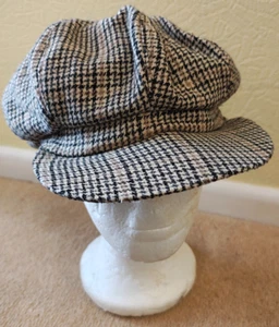 RETRONIA,Germany BROWN/Beige TWEED Dogtooth Check CABBIE/PAPERBOY HAT - Picture 1 of 4