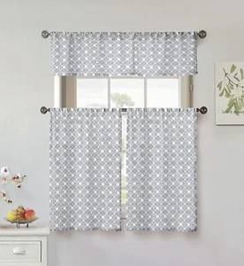 Mistie 3 Piece Kitchen Curtain Set 56 in. W x 15 in. L in Grey-Silver, 56x15 ... - Picture 1 of 1