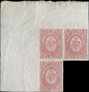 Canada Newfoundland Mint NH VF 6d Scott #20 Sheet Block of 3 1861-62 Stamps