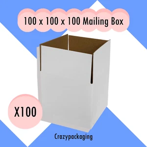 100x100x100mm Corrugated Cardboard Packaging Mailing Boxes, 100/Pack (White) - Picture 1 of 8