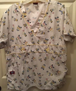 Womens S Small Scrub Top Shirt Sherly SU Uniform Bears Sports Children Fun Print - Picture 1 of 6