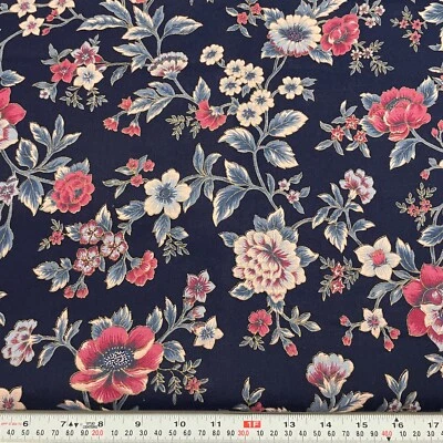 Vtg Joan Kessler Concord Fabrics Metallic Florals Navy Cotton by the HALF YARD - Image 1 of 2