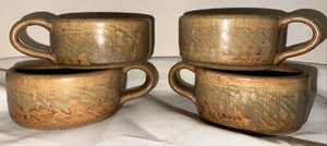 Art Pottery Mug Cup Set Hand Made Signed by Artist Vintage Set Of 4 - Picture 1 of 8