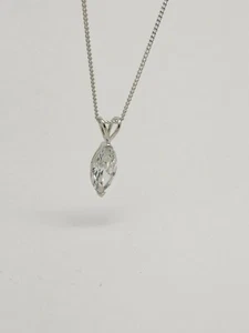 White gold finish marquise and created diamond pendant necklace  - Picture 1 of 6
