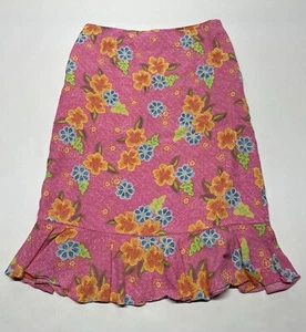 VTG Y2K Pink Hawaiian Floral Ruffle Midi Skirt Size 10 Beach Resort Tropical - Picture 1 of 19