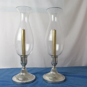 STRIKING PR SILVER PLATED HURRICANE CANDLESTICKS  HALLMARKED NY SILVERSMITH - Picture 1 of 7