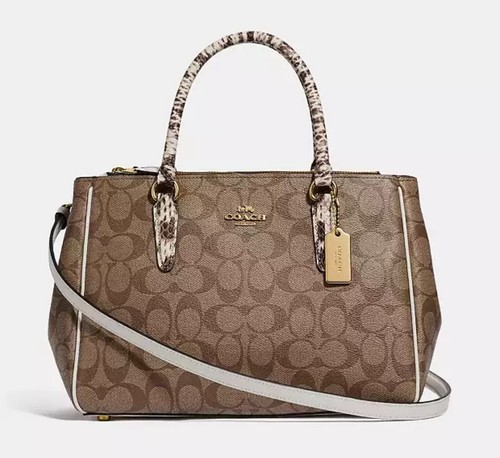 Coach Exotic Snake Trim Surrey Carryall Khaki Multi Firma Prezzo consigliato di $428 Nuovo con etichette