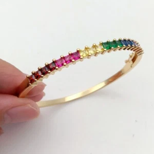 fashion jewelry rainbow bangle bracelet Gold plated colorful cubic zirconia - Picture 1 of 6