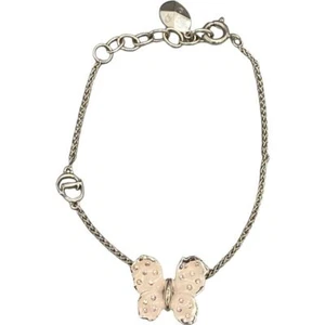 Christian Dior Logo Pink Butterfly Bracelet Bangle Silver Plated Length 20cm - Picture 1 of 8