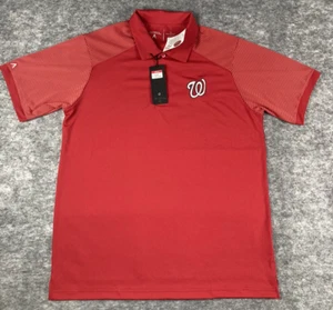 NWT Washington Nationals Mens Polo L Red Striped Performance Baseball - Picture 1 of 6