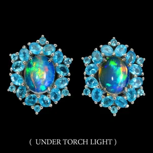 925 Sterling Silver Earrings Oval Fire Opal 11x9mm Apatite Gemstone Jewelry - Picture 1 of 9