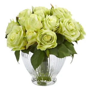 Nearly Natural 9in. Rose Artificial Floral Arrangement in Elegant Glass Vase - Picture 1 of 1