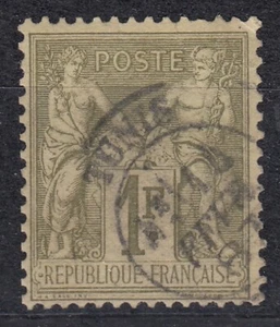 FRANCE SAGE 1F OLIVE N° 82 OBLITERATION PAR RARE CACHET DE TUNIS TUNISIE - Foto 1 di 2