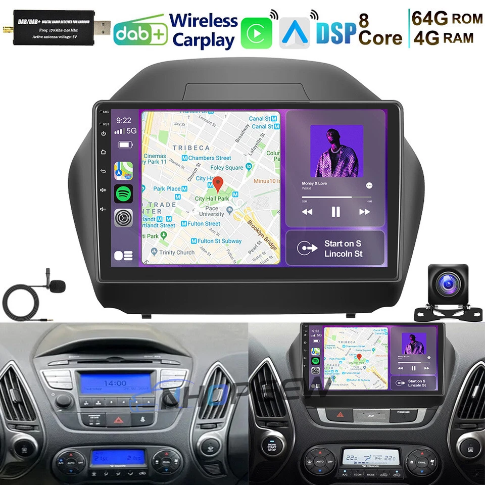 NHOPEEW Octa-Kern 4+64GB Android 15 Autoradio GPS Carplay DAB Für Hyundai ix35 2009-2015