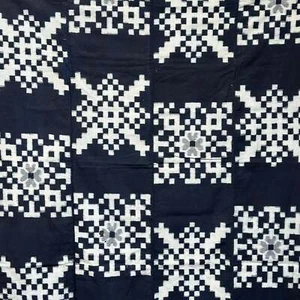 Antique Japanese 19th Century Textile - Kasuri Indigo 62"x63" Kiku #45 - Picture 1 of 9