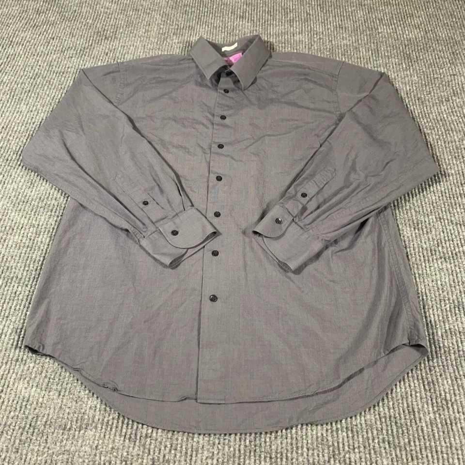 Lorenzo U omo Shirt Mens 17 34 35 XL Gray Trim Fit 80s 2 Ply Cotton Formal Dress - Image 1 of 4