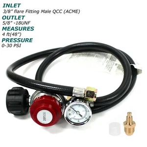 4FT 0-30 PSI Propane Regulator Hose Gas Cooker Grill Regulator & PSI Gauge BBQ - Picture 1 of 8