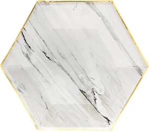 Harlow & Grey Goddess Marble with Gold Trim Small Paper Plates Disposable 24 set - Picture 1 of 5