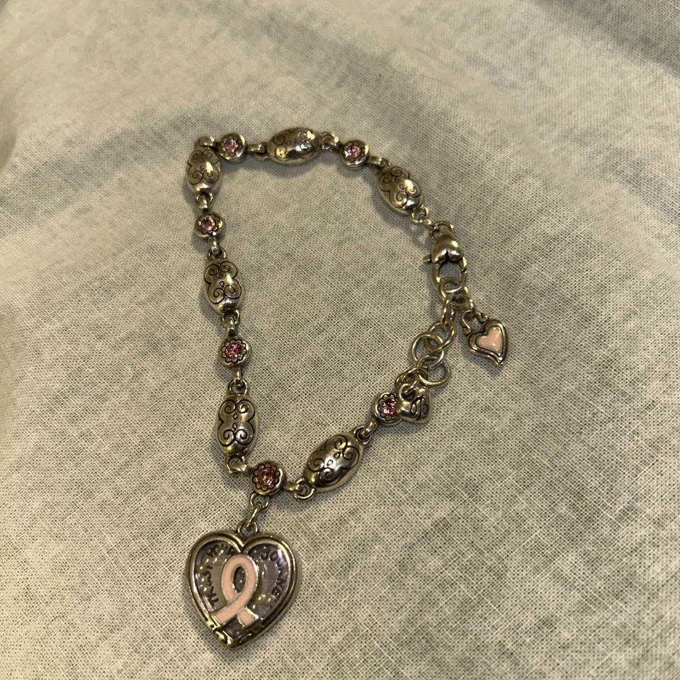 Brazalete Corazón Cristal Cáncer de Mama Rosa Brighton Power of 7 a 8 Pulgadas Foto 1 de 2