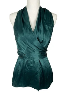 Banana Republic Women Top 100% Silk Green Peplum Sleeveless V-neck Blouse - Picture 1 of 18