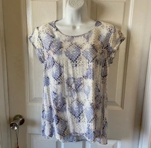 Cynthia Rowley White and Blue Cap Sleeve Blouse Small Delicate Feminine Office - Picture 1 of 5