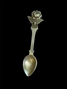 Vtg Miniature Salt Spoon Brooch Sterling Silver Rose 925 - Picture 1 of 5