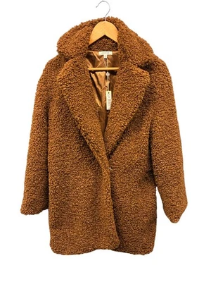 Max Studio 泰迪外套人造毛皮女式小号棕色西耶娜长袖冬季 — 第 1/4 张图片