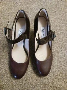 Clarks Narrative Mary Jane Heels Shoes Burgundy Leather UK 4 Worn Once - Picture 1 of 2