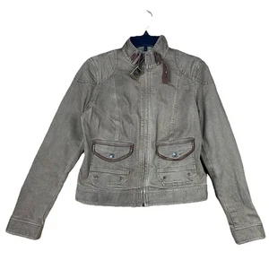 Ralph Lauren Jeans Co Mujer Chaqueta Marrón Utilidad Cuero Borde Talla 6 - Imagen 1 de 13