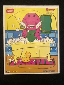 Vintage 1993 Barney Children’s Playskool Wooden Jigsaw Puzzle "Bathtime Barney" - Picture 1 of 9