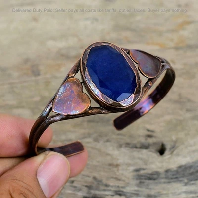 Pedra preciosa de safira azul cobre nova moldura de coração eletroformada pulseira mãe joia - Imagem 1 de 4