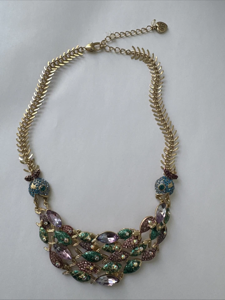 Colar declaração escola de peixes Betsey Johnson W1232 pedra tom dourado vidro - Imagem 1 de 4