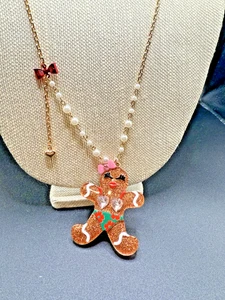 NWT Betsey Johnson Holiday Christmas Sunbathing Gingerbread Bikini Long Necklace - Picture 1 of 5