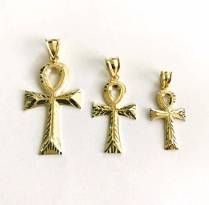 10K Solid Gold Egyptian Ankh Cross Pendant- 10K Real Gold Ankh Cross Charm - G4 - Picture 1 of 8