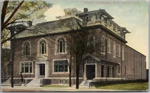 Vintage 1913 DETROIT Michigan Postcard "Knights of Columbus Hall" Street View - Picture 1 of 2