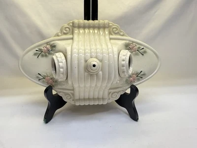 Luminária de teto de parede de porcelana antiga soquete duplo floral art déco década de 1930 - Imagem 1 de 4