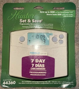 NEW Hunter Set & Save 7-Day Programmable Thermostat 44360 Heat Cool Indiglo LCD - Picture 1 of 2