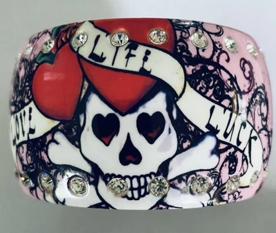 Ed Hardy "Life, Love, Luck" Rhinestone Bangle Bracelet - Image 1 of 4