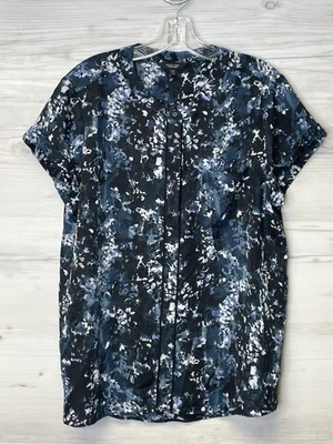 Simply Vera Vera Wang Shirt Womens XL Blue Black Abstract Floral Blouse Top - Image 1 of 4