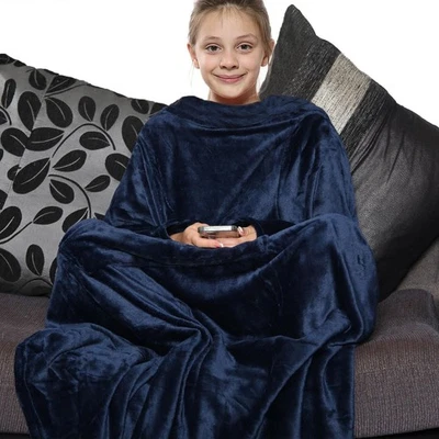 Unisex Mädchen Jungen Tragbare Kuscheldecke Mit Ärmeln Super Weich Warm Fleece - Bild 1 von 2