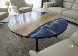 Mesa redonda costera serena de resina epoxi - diseño de lujo costero 18" - Imagen 1 de 13