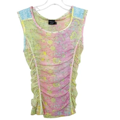 Camiseta sin mangas vintage pastel multicolor floral acanalada Y2K Fairy - talla pequeña Foto 1 de 4