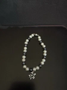 6.5” Round Freshwater Pearl Bracelet. Approximately 5mm In Size. Black And White - Picture 1 of 4