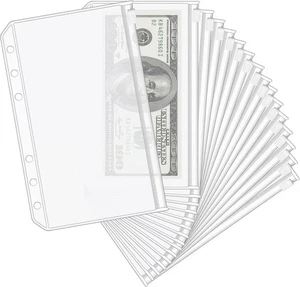 KTRIO 16PCS A6 Binder Pockets 6 Holes Cash Size-Zipperd Closure, Clear  - Picture 1 of 8