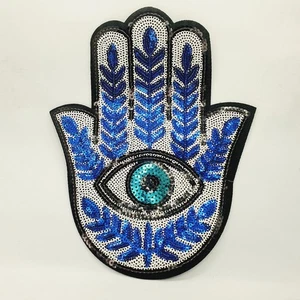 SEQUIN lace applique motif patch costume Hamza hand of Fatima hotfix - Picture 1 of 2