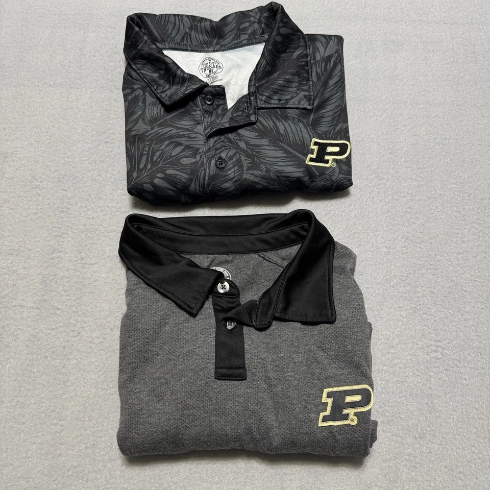 Purdue Boilermakers Men’s Polo Shirt Bundle XL Black Pattern & Gray Dry Fit - Image 1 of 4