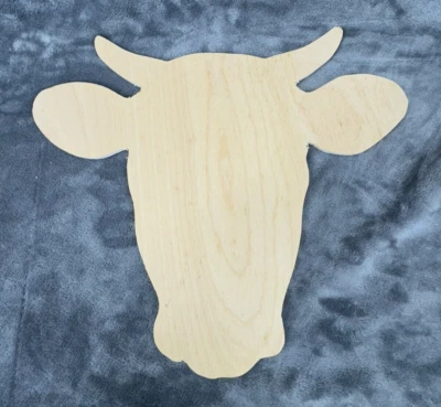 Wooden Bull Cow Cutouts 13.5"x11" Unfinished Door Hanger Decor Crafting Rustic - Image 1 of 3