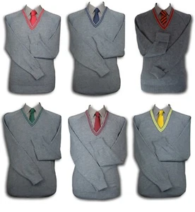 Grey School Uniform 'V' Neck Jersey - Many Trim Colours - Neck Only - Picture 1 of 11