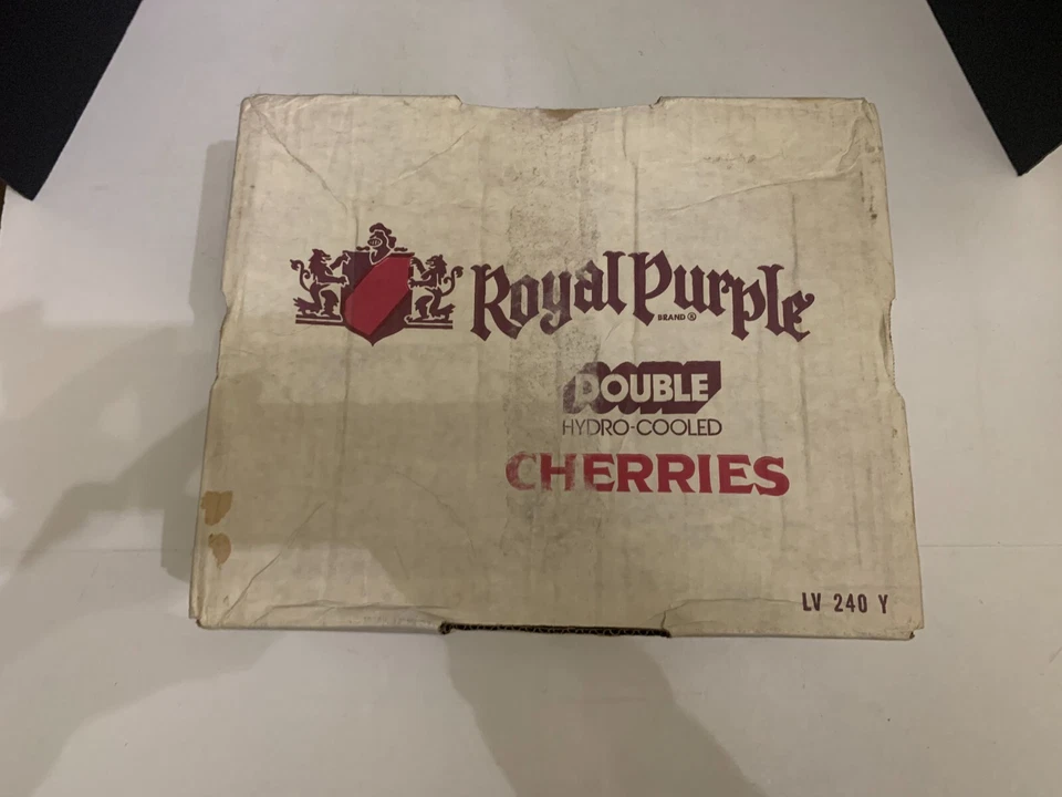 Vintage 1970's Royal Purple Cherries Fruit Shipping Cardboard Box - Image 1 of 4