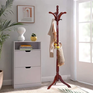 Adjustable Vintage Wooden Coat Rack Stand with 13 Hooks for Hat Clothes Handbags - Picture 1 of 12